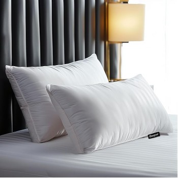 Hotel Collection Fluffy Luxury Goose Feathers Medium Firm Hypoallergenic Pillow, 500 Thread Count US Grown Cotton Cover (20x36”), King (Pack of 2), White 2