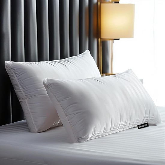 Hotel Collection Fluffy Luxury Goose Feathers Medium Firm Hypoallergenic Pillow, 500 Thread Count US Grown Cotton Cover (20x36”), King (Pack of 2), White 2