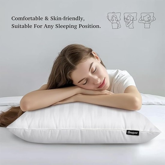 Hotel Collection Fluffy Luxury Goose Feathers Medium Firm Hypoallergenic Pillow, 500 Thread Count US Grown Cotton Cover (20x36”), King (Pack of 2), White 2