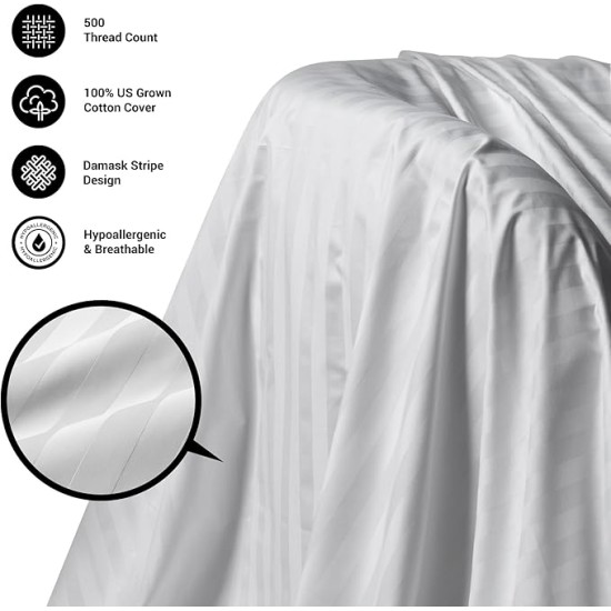 Hotel Collection Fluffy Luxury Goose Feathers Medium Firm Hypoallergenic Pillow, 500 Thread Count US Grown Cotton Cover (20x36”), King (Pack of 2), White 2