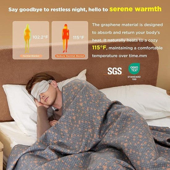Graphene Warm Thick Blanket for Winter, Heavy Blankets for Extreme Cold Weather, Textured Thermal Blankets Queen Size for Bed, Soft Cozy Blankets Gifts for Women Men, Grey, 90x90