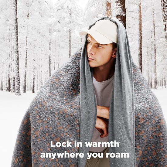 Graphene Warm Thick Blanket for Winter, Heavy Blankets for Extreme Cold Weather, Textured Thermal Blankets Queen Size for Bed, Soft Cozy Blankets Gifts for Women Men, Grey, 90x90