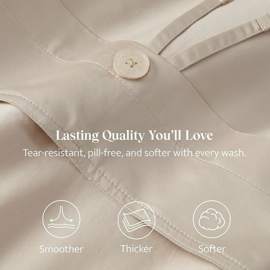 Double Stitch Supima Cotton Duvet Cover Set - 100% American Grown Cotton Duvet Cover Queen, Luxury 600 Thread Count Sateen Weave, Hotel Quality Bedding Set, Oat, 90" x 90"