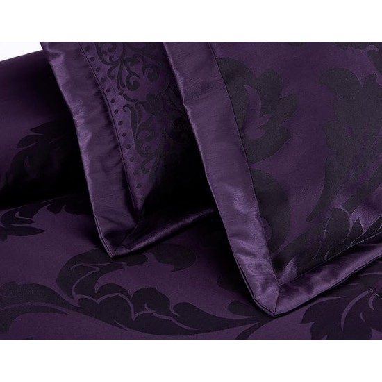Royale 7-Piece Jacquard Floral Comforter Set, Oversized Queen, Purple/Dark Purple