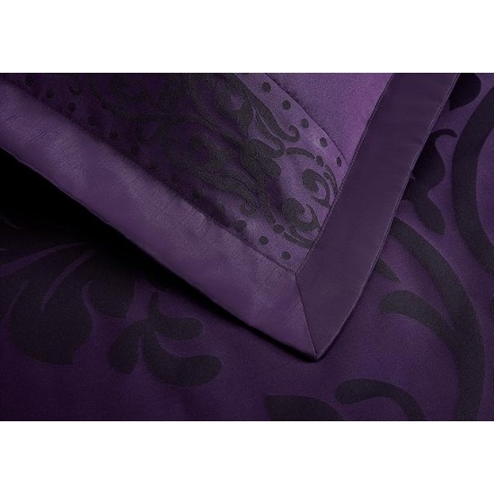 Royale 7-Piece Jacquard Floral Comforter Set, Oversized Queen, Purple/Dark Purple
