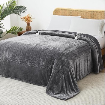 Electric Heated Heating Blanket - Heated Bed Blanket 10 Heating Levels 8 Hours Auto Off Fast Heating ETL Certified Electric Blanket with Ultra Soft Overheat Protection King Size 100" x 90" Grey