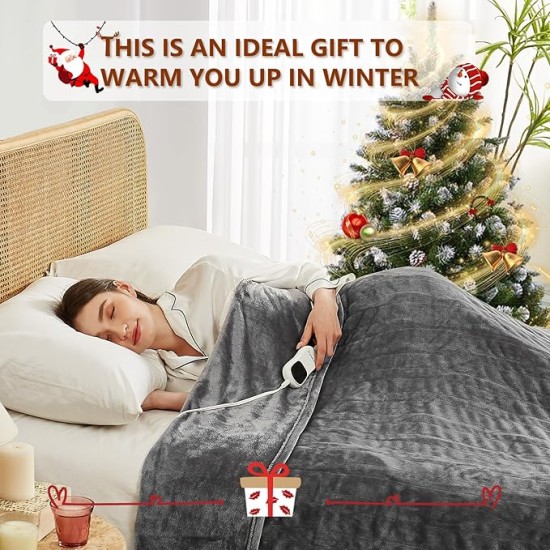 Electric Heated Heating Blanket - Heated Bed Blanket 10 Heating Levels 8 Hours Auto Off Fast Heating ETL Certified Electric Blanket with Ultra Soft Overheat Protection King Size 100" x 90" Grey