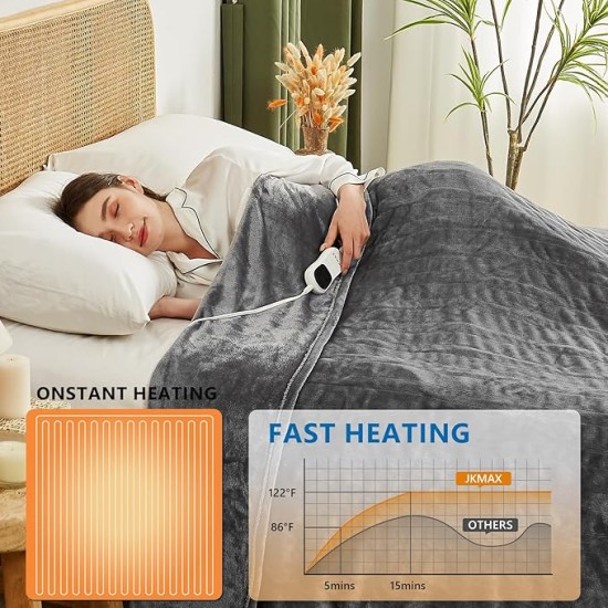 Electric Heated Heating Blanket - Heated Bed Blanket 10 Heating Levels 8 Hours Auto Off Fast Heating ETL Certified Electric Blanket with Ultra Soft Overheat Protection King Size 100" x 90" Grey