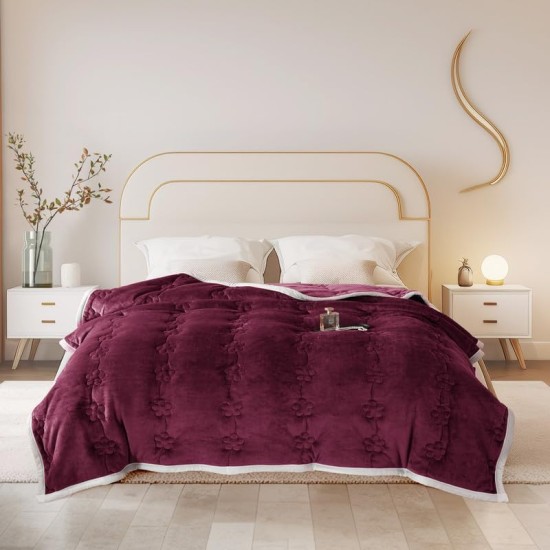 Extra Thick Blanket for Sofa Recliner Bed, Warm 3 Layers Flannel Blanket for Winter Autumn, Plush Quilt, Breathable Velvet Comforter, Washable Throw Blanket 810gsm (Red 200x230cm)