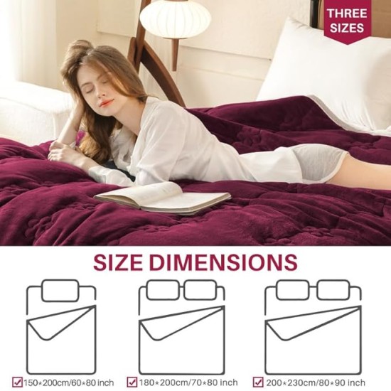 Extra Thick Blanket for Sofa Recliner Bed, Warm 3 Layers Flannel Blanket for Winter Autumn, Plush Quilt, Breathable Velvet Comforter, Washable Throw Blanket 810gsm (Red 200x230cm)