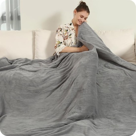 Electric Heating Blanket Queen Size 84"x90", Coral Fleece Dual Controllers with 4 Heating Levels & 10H Auto Off, FCC & ETL Certified, Safe & Comfortable, Machine Washable - Light Grey