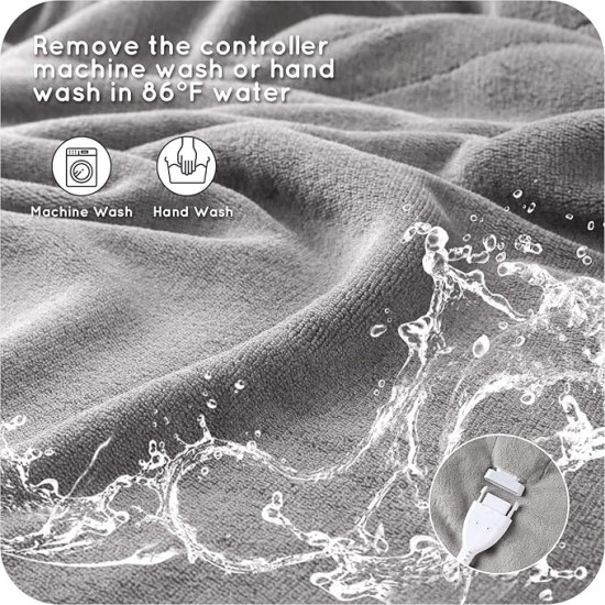 Electric Heating Blanket Queen Size 84"x90", Coral Fleece Dual Controllers with 4 Heating Levels & 10H Auto Off, FCC & ETL Certified, Safe & Comfortable, Machine Washable - Light Grey