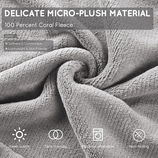 Electric Heating Blanket Queen Size 84"x90", Coral Fleece Dual Controllers with 4 Heating Levels & 10H Auto Off, FCC & ETL Certified, Safe & Comfortable, Machine Washable - Light Grey