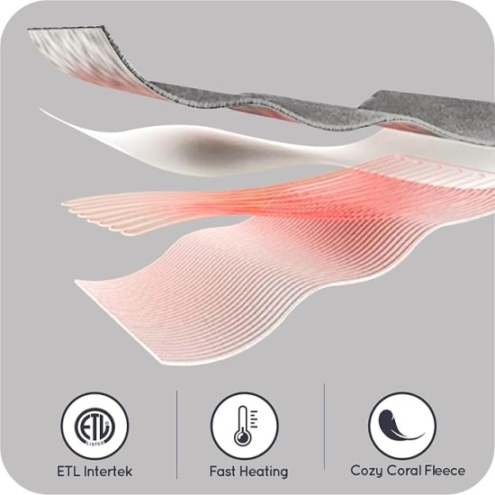 Electric Heating Blanket Queen Size 84"x90", Coral Fleece Dual Controllers with 4 Heating Levels & 10H Auto Off, FCC & ETL Certified, Safe & Comfortable, Machine Washable - Light Grey