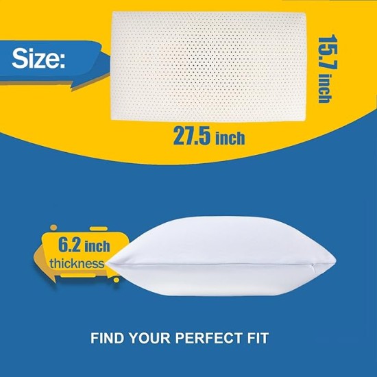 Talalay 100% Natural Premium Latex Pillow,Bed Pillow for Sleeping with Removable Cotton Cover, Helps Relieve Pressure, Breathable, Pressure Relief, Durable, Best Gift (Queen Size)