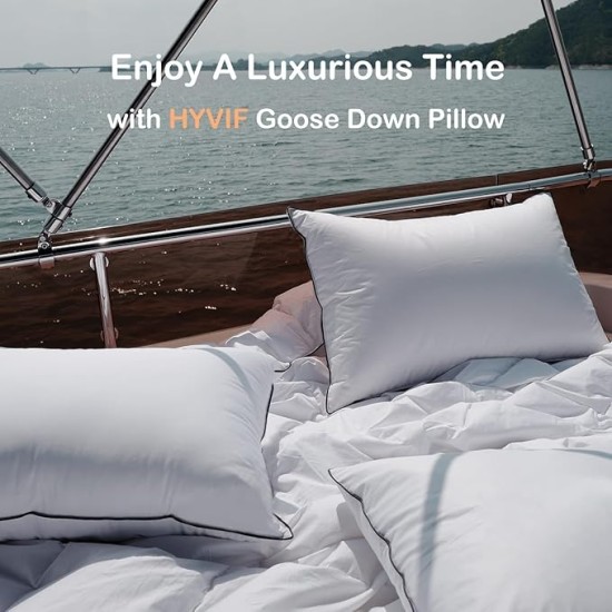 Luxury All Hungarian Goose Down Pillows Standard Size, Soft and Support Down Bed Pillow for Back,Side,Stomach Sleepers, 1 Pack, Standard (20"x26")