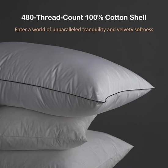 Luxury All Hungarian Goose Down Pillows Standard Size, Soft and Support Down Bed Pillow for Back,Side,Stomach Sleepers, 1 Pack, Standard (20"x26")