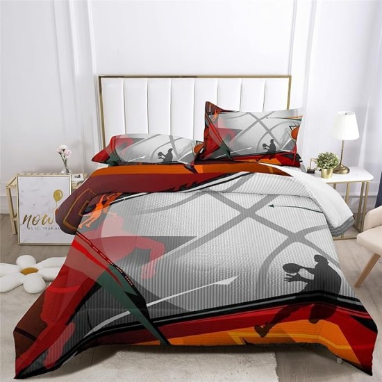 Basketball Court Comforter Set 3PCS Sports Youthful Hoops Slam Dunk Bedding Duvet Set,includ 1 Comforter +2 Pillowshams (B,FULL-Comforter-3PCS)