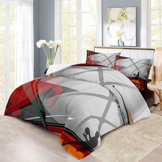 Basketball Court Comforter Set 3PCS Sports Youthful Hoops Slam Dunk Bedding Duvet Set,includ 1 Comforter +2 Pillowshams (B,FULL-Comforter-3PCS)