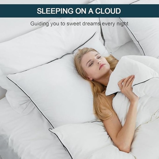 Luxury Goose Feather Down Pillow Standard Size, Hotel Collection Bed Pillows for Sleeping, Soft Support Fluffy Medium Firm Pillows for Back Side Stomach Sleepers 20" x 26"