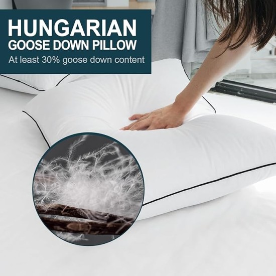 Luxury Goose Feather Down Pillow Standard Size, Hotel Collection Bed Pillows for Sleeping, Soft Support Fluffy Medium Firm Pillows for Back Side Stomach Sleepers 20" x 26"