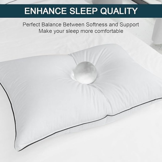 Luxury Goose Feather Down Pillow Standard Size, Hotel Collection Bed Pillows for Sleeping, Soft Support Fluffy Medium Firm Pillows for Back Side Stomach Sleepers 20" x 26"