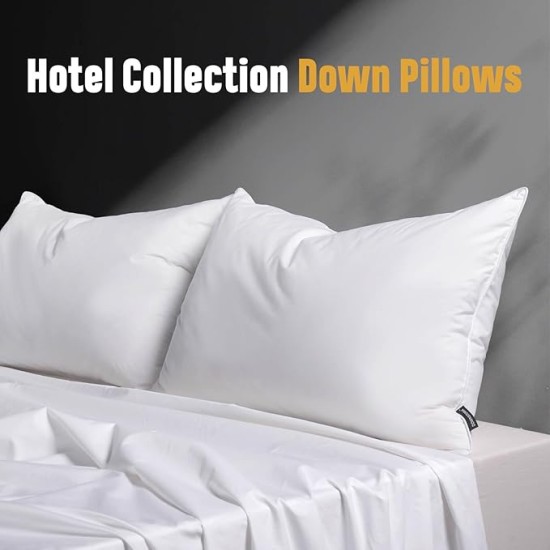 Luxury Goose Feather Down Pillow King Size Set of 2 Pack,100% Cotton Hotel Collection Bed Pillows for Sleeping,Memory Foam Soft Support Medium Firm Pillows for Side Back Stomach Sleepers 20" x 36"