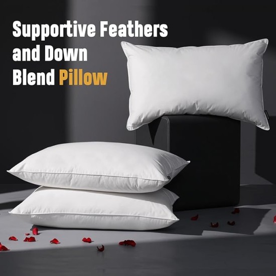 Luxury Goose Feather Down Pillow King Size Set of 2 Pack,100% Cotton Hotel Collection Bed Pillows for Sleeping,Memory Foam Soft Support Medium Firm Pillows for Side Back Stomach Sleepers 20" x 36"