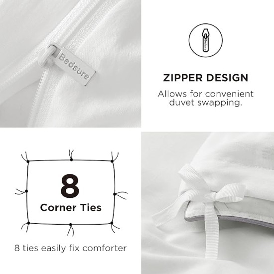 White Duvet Cover Queen Size - Soft Prewashed Queen Duvet Cover Set with Fitted Sheet, 6 Pieces, Includes 1 Duvet Cover 90x90 Inches, 2 Pillow Shams, 2 Pillowcases, 1 Fitted Sheet