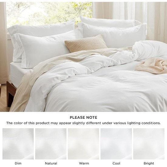 White Duvet Cover Queen Size - Soft Prewashed Queen Duvet Cover Set with Fitted Sheet, 6 Pieces, Includes 1 Duvet Cover 90x90 Inches, 2 Pillow Shams, 2 Pillowcases, 1 Fitted Sheet