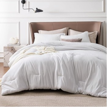 Super King Comforter Set - Grayish White Super King Size Comforter Set, Soft Bedding for All Seasons, Cationic Dyed Bedding Set, 3 Pieces, 1 Comforter (120"x120") and 2 Pillow Shams