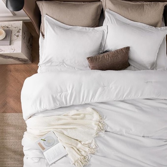 Super King Comforter Set - Grayish White Super King Size Comforter Set, Soft Bedding for All Seasons, Cationic Dyed Bedding Set, 3 Pieces, 1 Comforter (120"x120") and 2 Pillow Shams