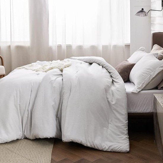 Super King Comforter Set - Grayish White Super King Size Comforter Set, Soft Bedding for All Seasons, Cationic Dyed Bedding Set, 3 Pieces, 1 Comforter (120"x120") and 2 Pillow Shams