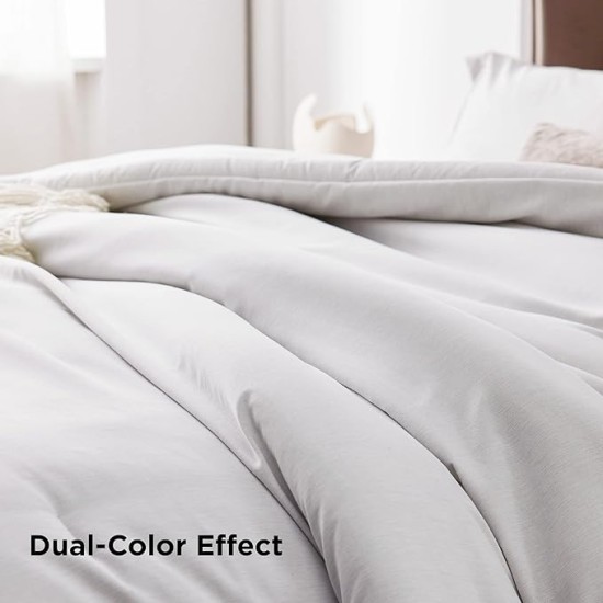 Super King Comforter Set - Grayish White Super King Size Comforter Set, Soft Bedding for All Seasons, Cationic Dyed Bedding Set, 3 Pieces, 1 Comforter (120"x120") and 2 Pillow Shams