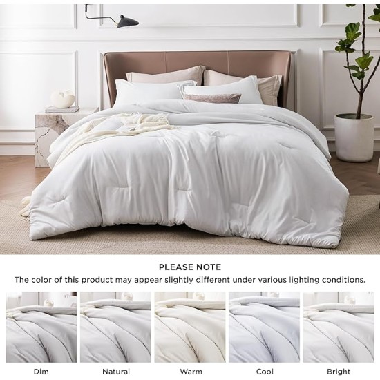 Super King Comforter Set - Grayish White Super King Size Comforter Set, Soft Bedding for All Seasons, Cationic Dyed Bedding Set, 3 Pieces, 1 Comforter (120"x120") and 2 Pillow Shams