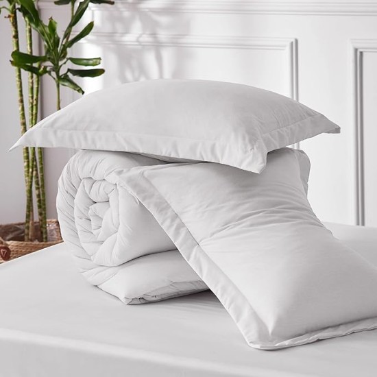 Super King Comforter Set - Grayish White Super King Size Comforter Set, Soft Bedding for All Seasons, Cationic Dyed Bedding Set, 3 Pieces, 1 Comforter (120"x120") and 2 Pillow Shams