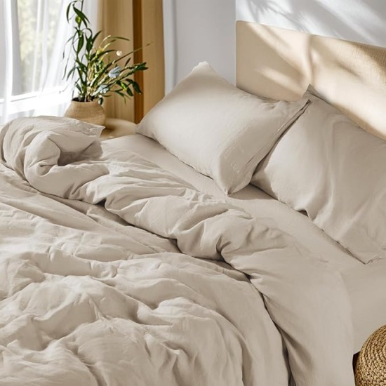 100% French Linen Duvet Cover King Size, Soft Breathable for Hot Sleepers, Moisture Wicking & Durable Cover Set - Zipper Closure & 8 Corner Ties Duvet Covers 3 Piece (Linen,King)