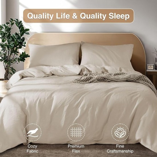 100% French Linen Duvet Cover King Size, Soft Breathable for Hot Sleepers, Moisture Wicking & Durable Cover Set - Zipper Closure & 8 Corner Ties Duvet Covers 3 Piece (Linen,King)