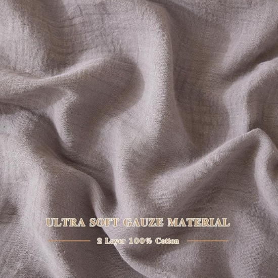 Queen Sheet Set 100% Cotton Bed Sheets 2 Layer Gauze 4 Pcs Gray Queen Sheets Set - 16" Deep Pocket Sheet & Pillowcase Sets Boho Muslin Queen Sheets Soft Queen Bedding Sets for All Season