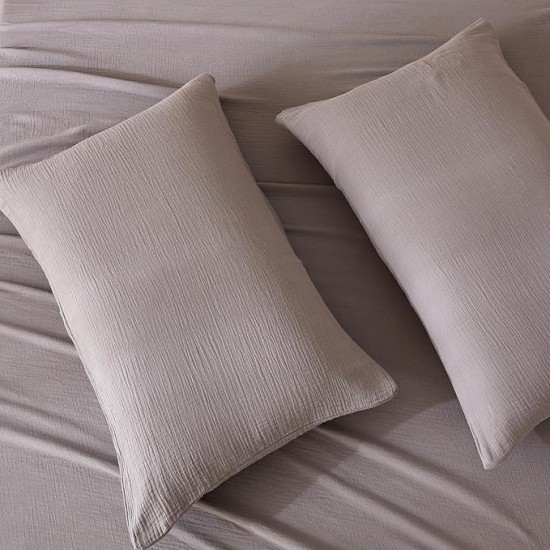 Queen Sheet Set 100% Cotton Bed Sheets 2 Layer Gauze 4 Pcs Gray Queen Sheets Set - 16" Deep Pocket Sheet & Pillowcase Sets Boho Muslin Queen Sheets Soft Queen Bedding Sets for All Season