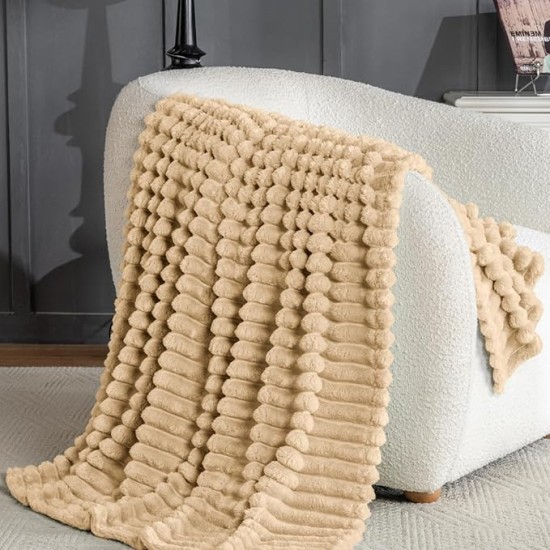Wider Striped 380gsm Thick Khaki Throw Blanket for Couch Super Soft Cozy Blankets for Women Fuzzy Fleece White Blanket for Bed Sofa 50x60