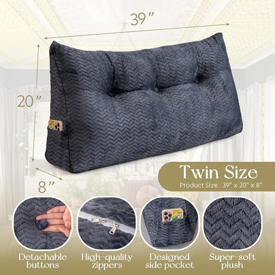 Headboard Wedge Pillow Large Headboard Pillow Wedge Pillow Headboard Soft and Supportive Bed Rest Reading Pillows for Sitting in Bed with Removable Cover