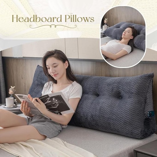 Headboard Wedge Pillow Large Headboard Pillow Wedge Pillow Headboard Soft and Supportive Bed Rest Reading Pillows for Sitting in Bed with Removable Cover