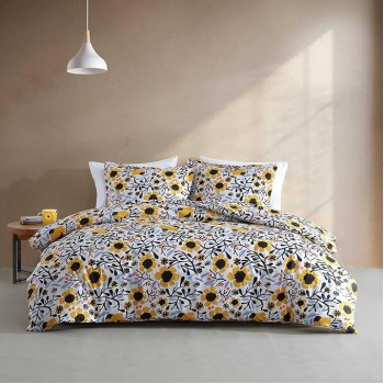 - King Duvet Cover Set, Cotton Percale Reversible Bedding with Matching Shams, Floral Home Decor (Mykero Multicolor, King)