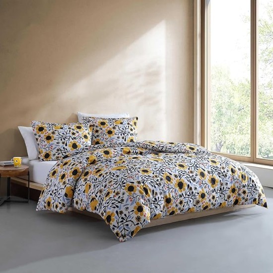 - King Duvet Cover Set, Cotton Percale Reversible Bedding with Matching Shams, Floral Home Decor (Mykero Multicolor, King)