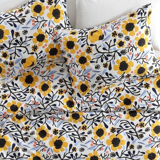- King Duvet Cover Set, Cotton Percale Reversible Bedding with Matching Shams, Floral Home Decor (Mykero Multicolor, King)