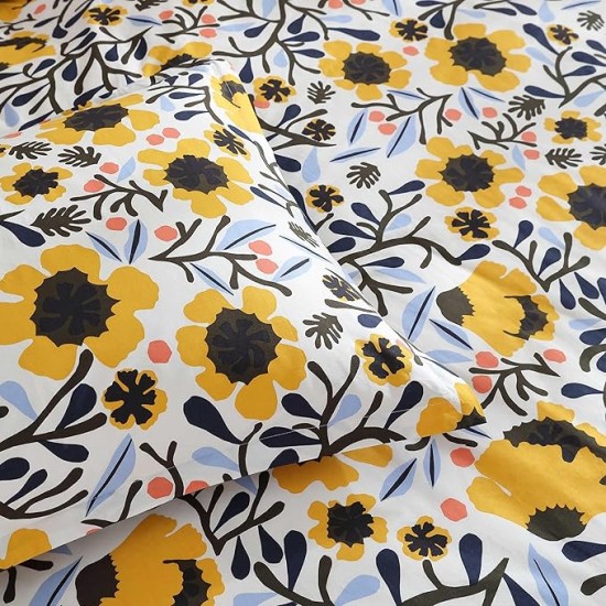 - King Duvet Cover Set, Cotton Percale Reversible Bedding with Matching Shams, Floral Home Decor (Mykero Multicolor, King)