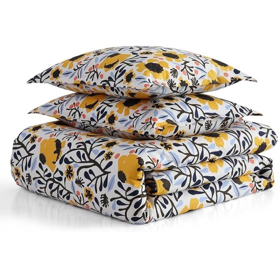 - King Duvet Cover Set, Cotton Percale Reversible Bedding with Matching Shams, Floral Home Decor (Mykero Multicolor, King)