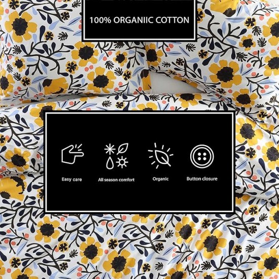 - King Duvet Cover Set, Cotton Percale Reversible Bedding with Matching Shams, Floral Home Decor (Mykero Multicolor, King)