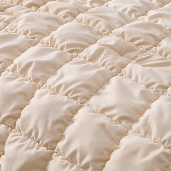 Beige Comforter Set King Size Bed in A Bag 7 Piece Pinch Pleat Bedding Set, Pintuck Ruched Square Bed Set with Comforter, Sheets, Pillowcases & Shams